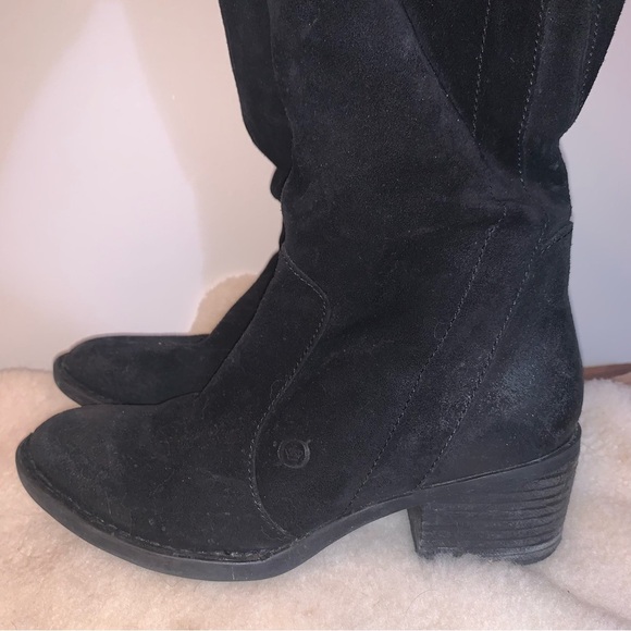 Born Leather Suede Tall Black Heeled Boots 6.5 - Picture 4 of 9